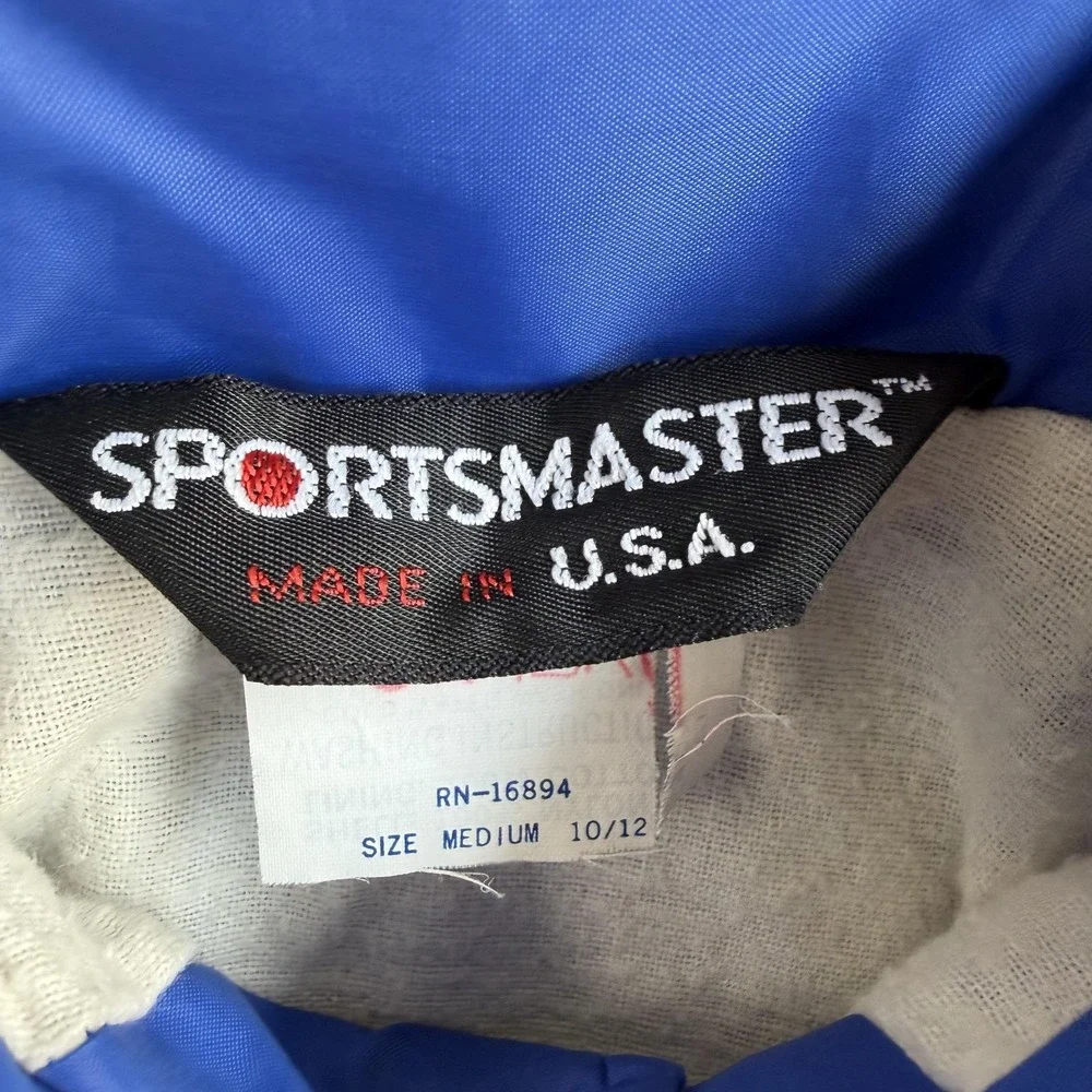 Vintage SPORTSMASTER Jacket Kids 10-12 Blue Snap Windbreaker AAA Safety Patrol